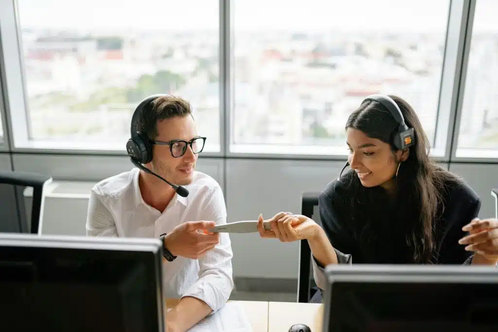 A man and woman working together 