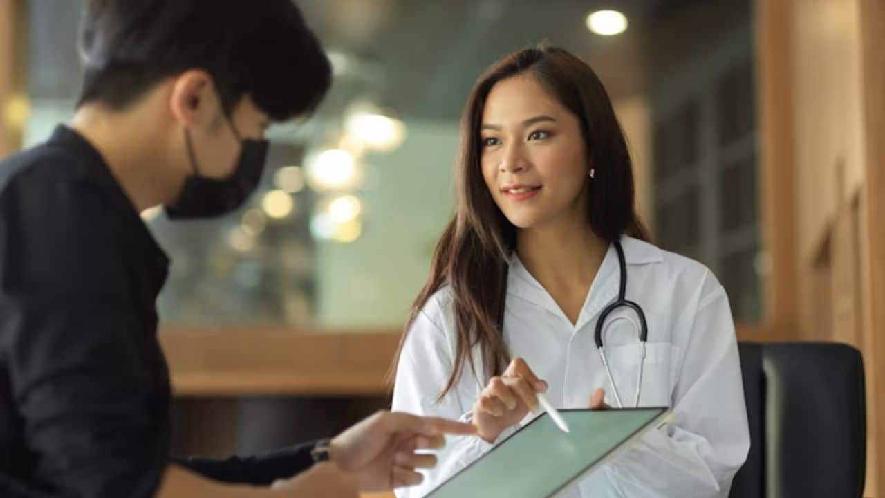 Man at a doctor’s office for a checkup.