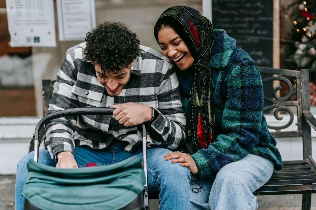 A couple being funny for their child