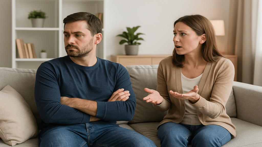 A man refusing to look at his wife