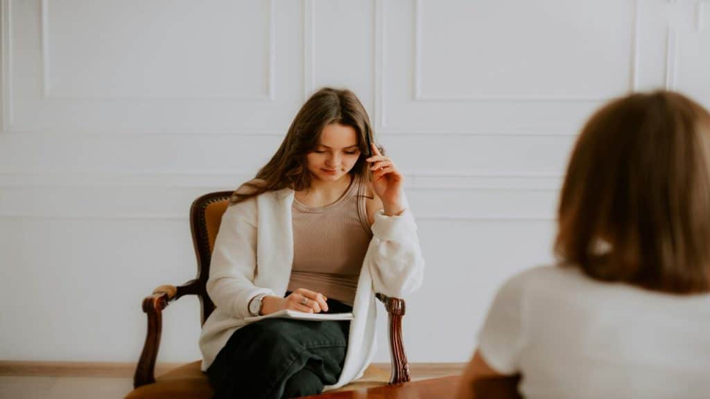A woman attending therapy