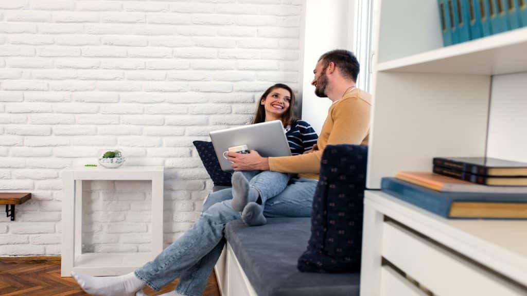 A couple spending time at home
