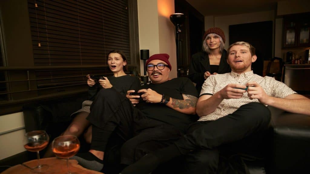 Friends playing video games together
