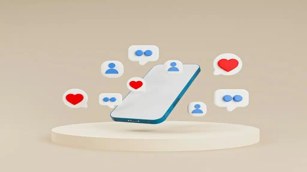 A 3D graphic representing social media
