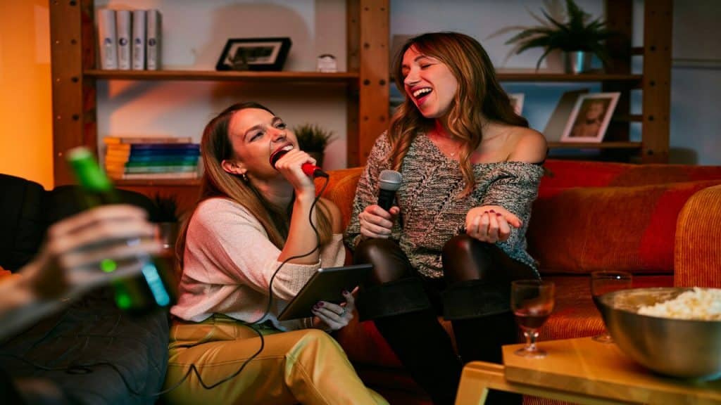 Friends hanging out at night