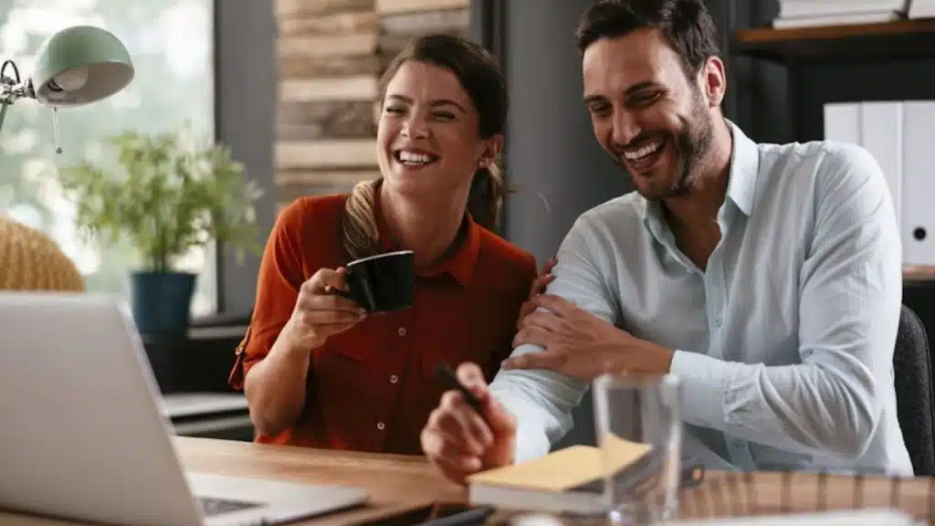 Woman playfully teasing a man while smiling