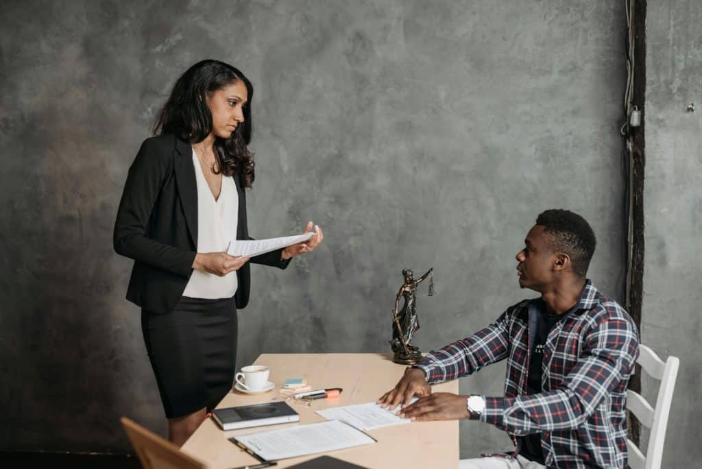 A man and woman talking