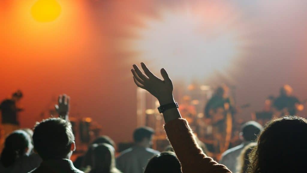 People worshipping at a church service