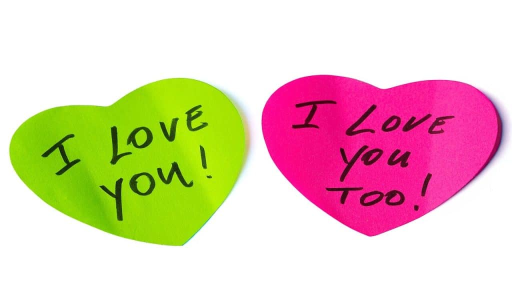 Post-it notes saying “I love you” and “I love you too”