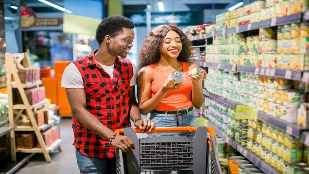 A couple doing groceries together