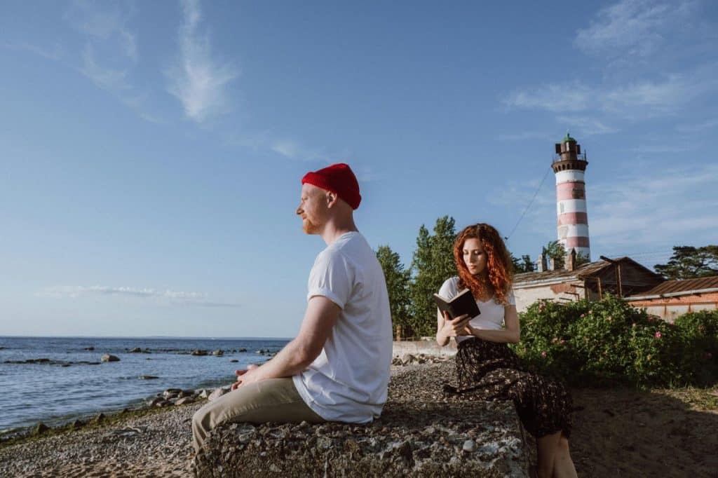 A man and woman by the beach