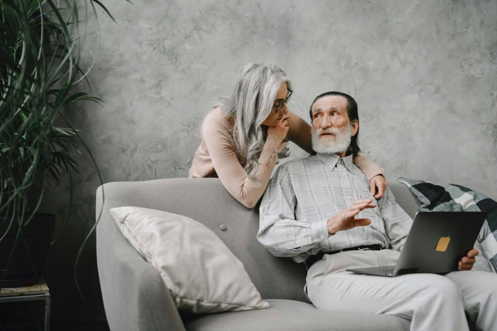 A woman checking his husband