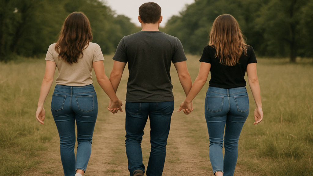 An image depicting a trio in an open relationship