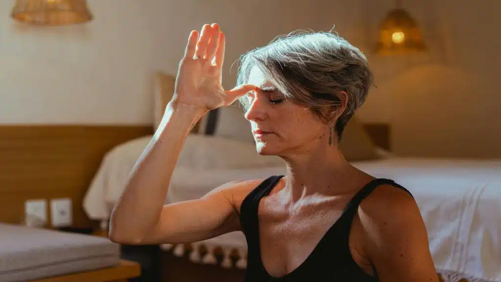 A mature woman meditating