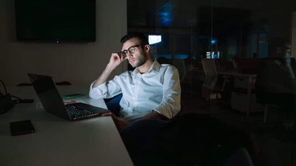 Man working late in an office