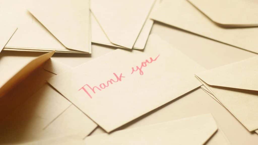 A handwritten note saying “thank you”
