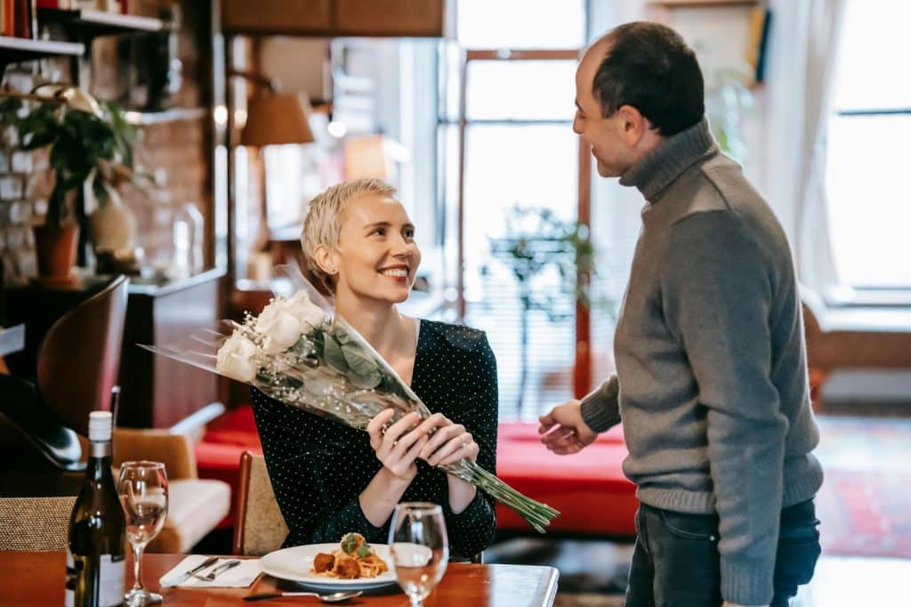 A man and woman having a romantic date