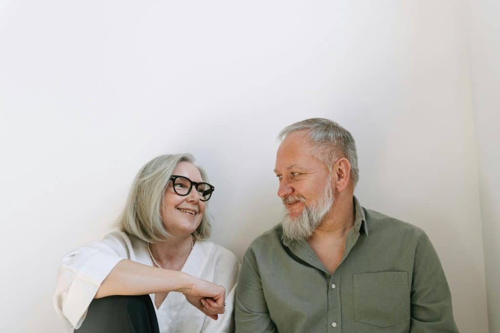 A man and woman talking