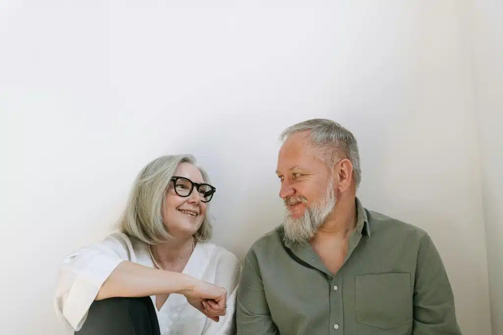 A man and woman talking