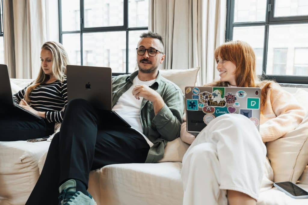 A man sharing something to woman