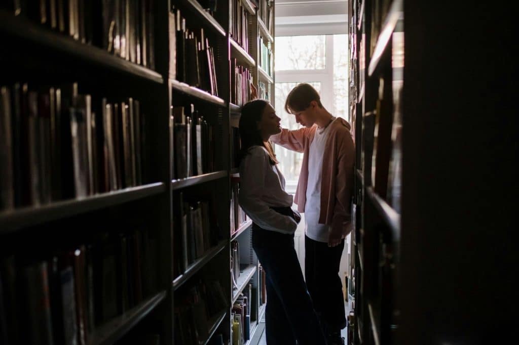 A man and woman at the library