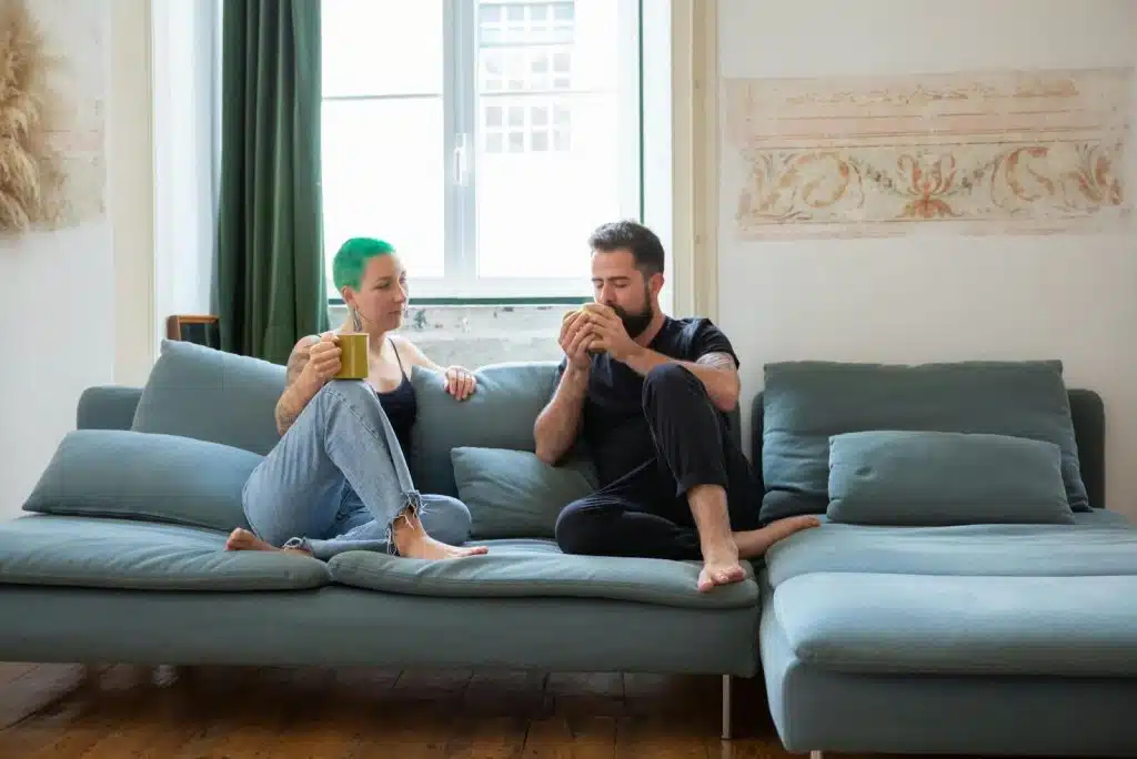 A man and woman having a coffee