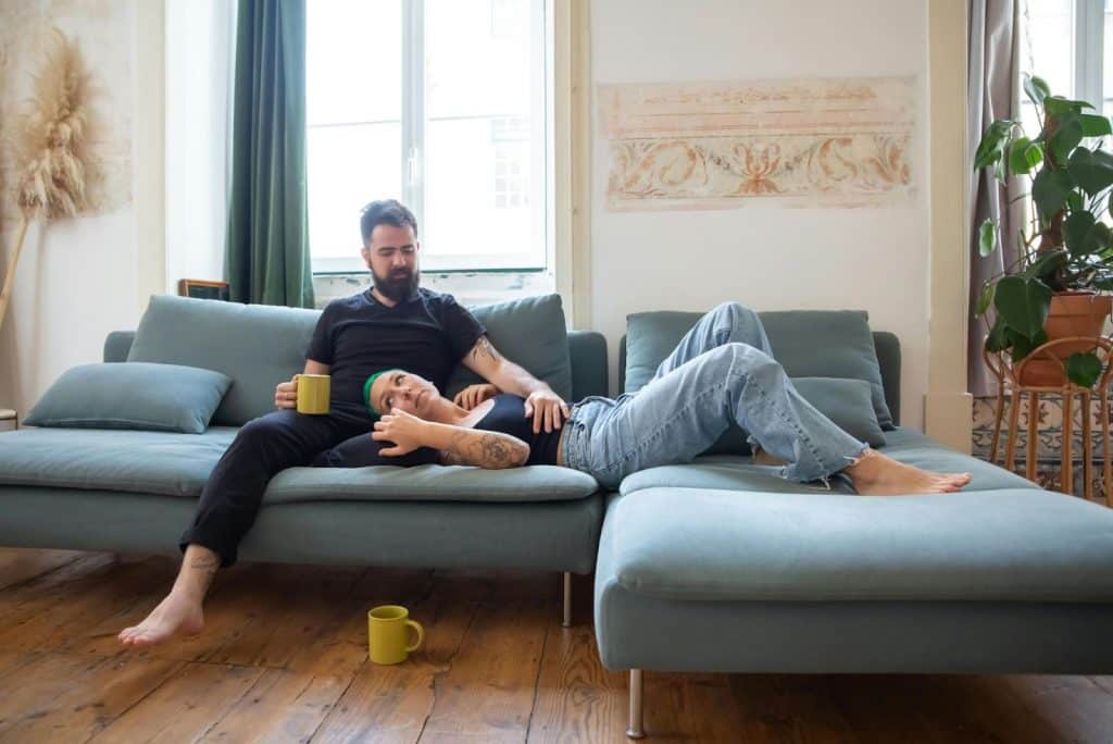A man and woman at the living room
