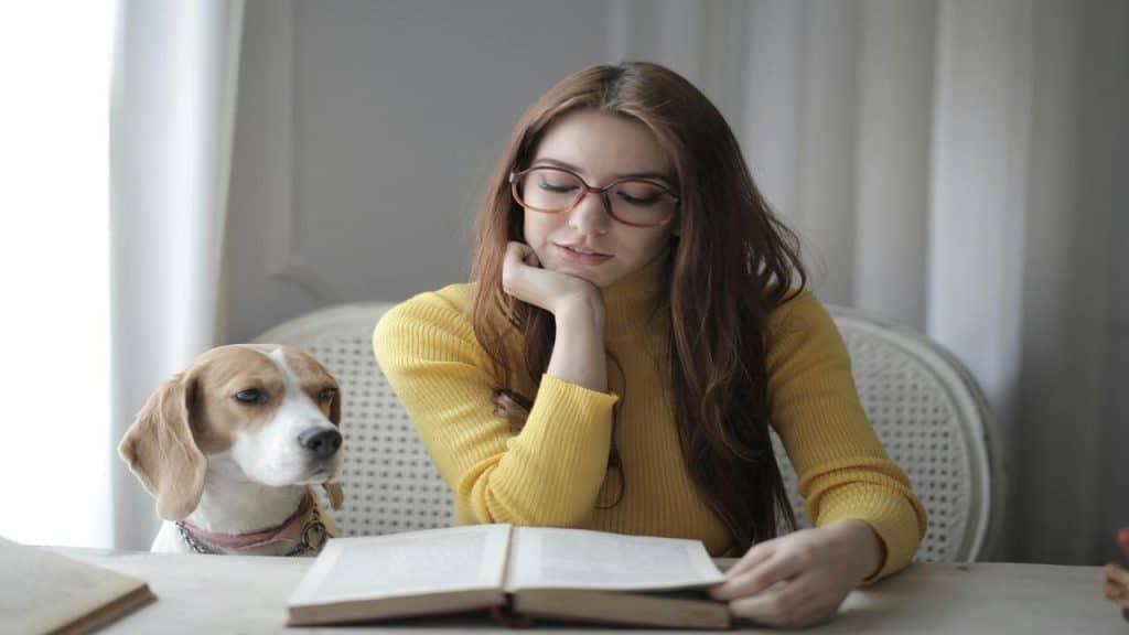 A woman reading at home