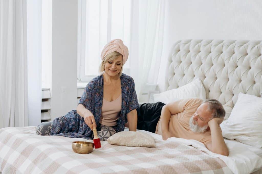 A man looking at his wife