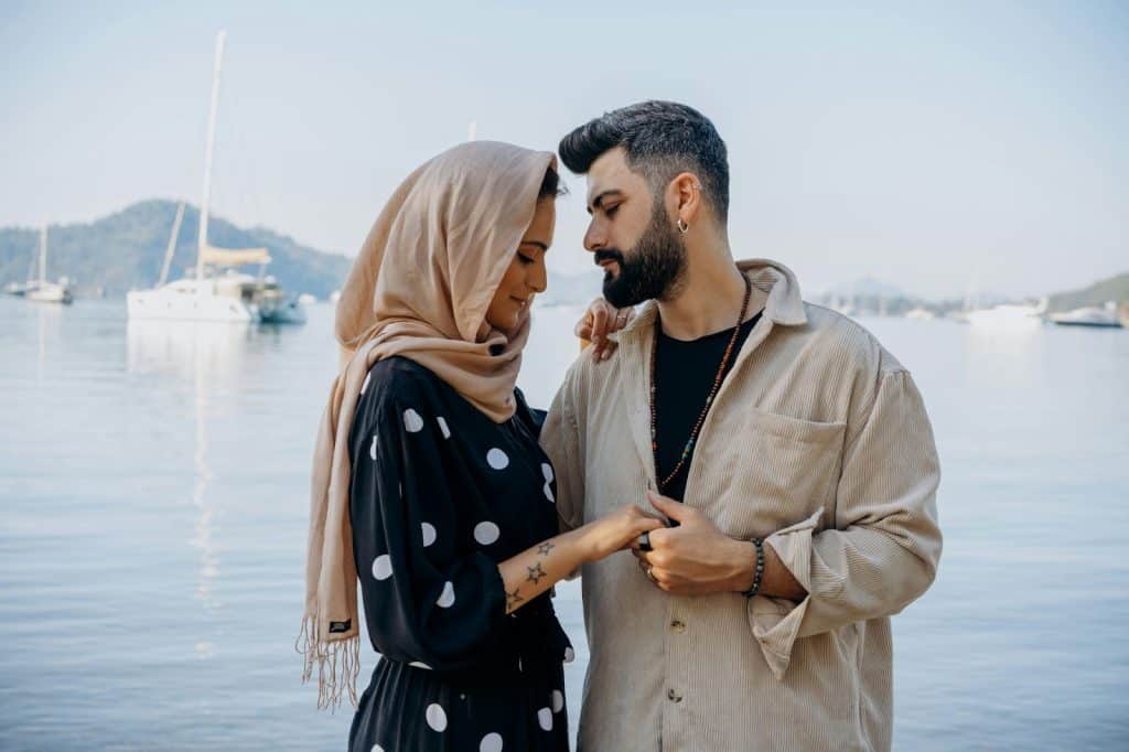 A man and woman close together