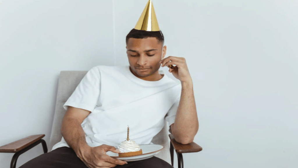 A man celebrating his birthday alone