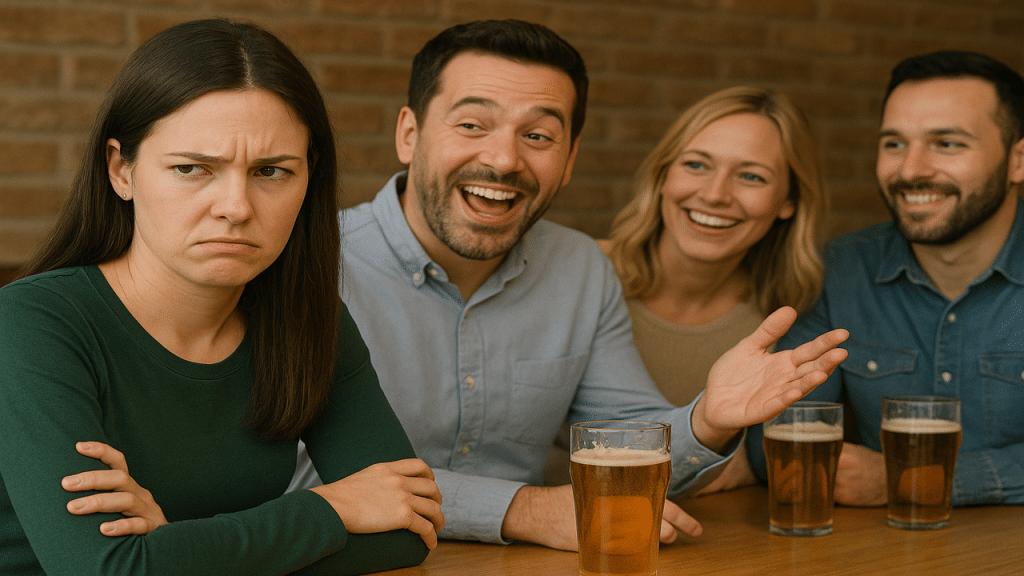 A woman looking upset at her husband’s joke