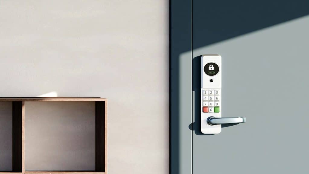 A photo of a digital door lock