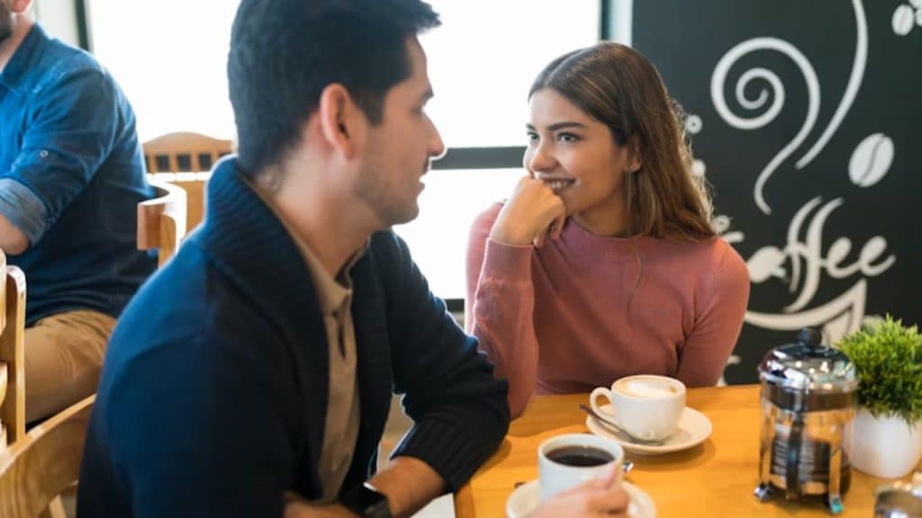 Couple smiling while keeping comfortable distance