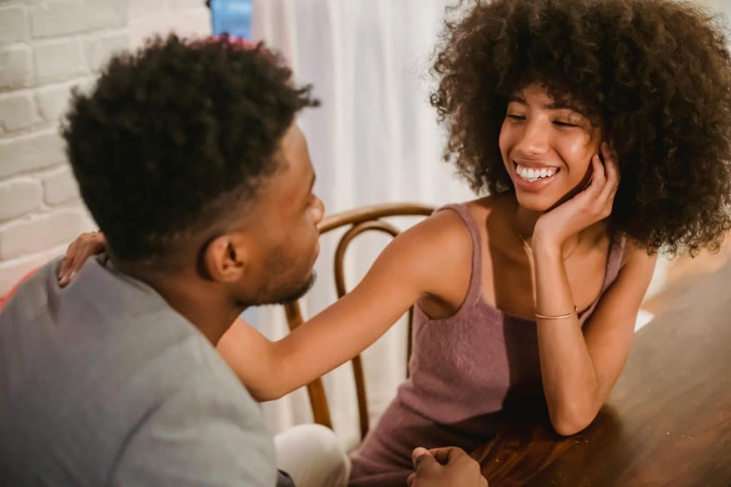 A woman happy with man
