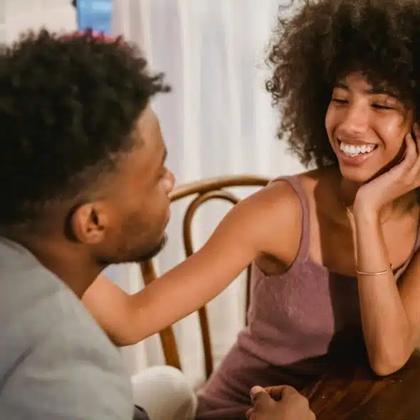 A woman happy with man