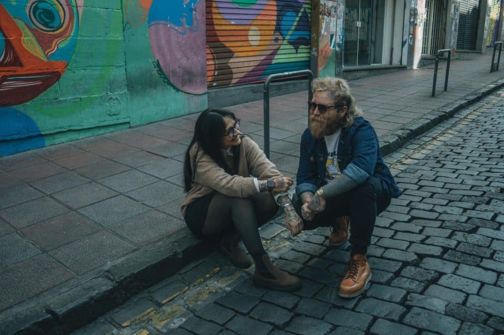 A man and woman outside