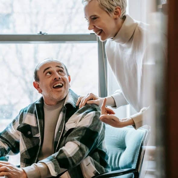 A man and woman talking about something