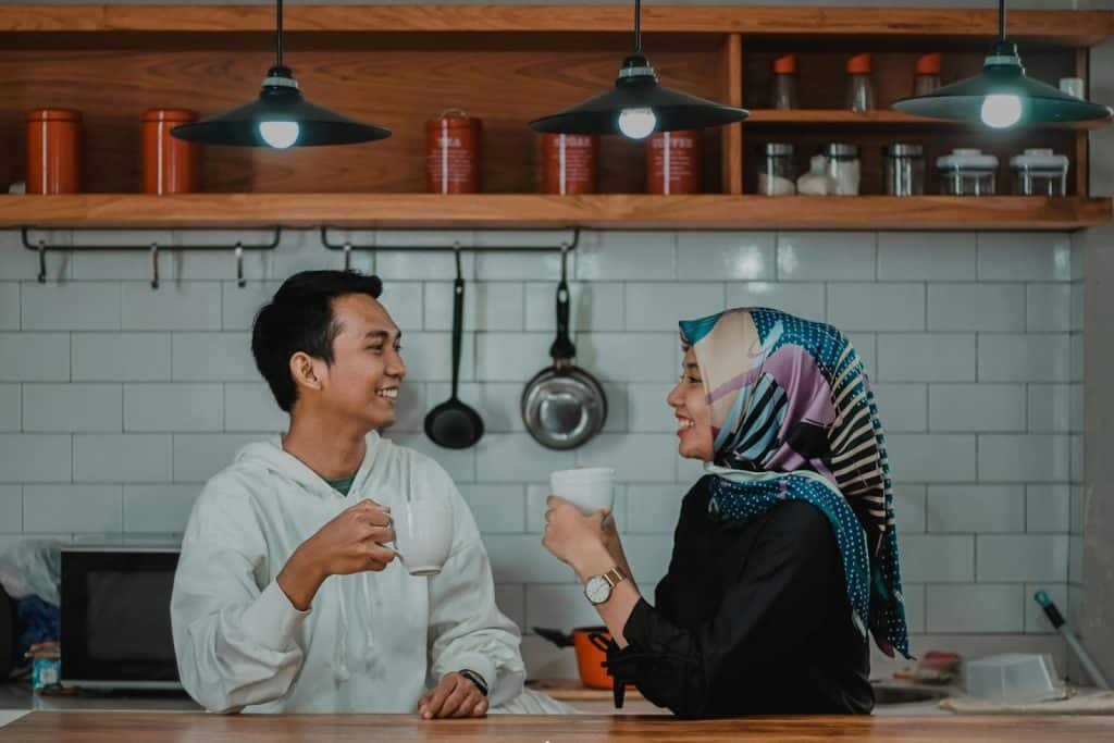 A man and woman having a simple celebration