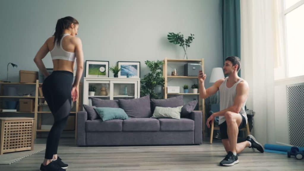 Couple trying a workout app together