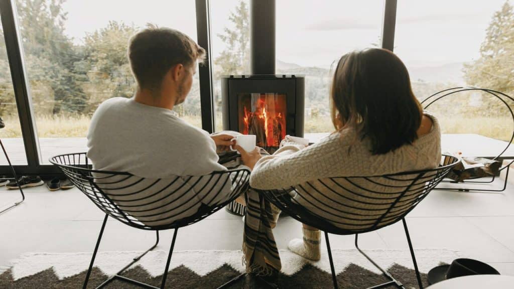 A couple talking in the living room