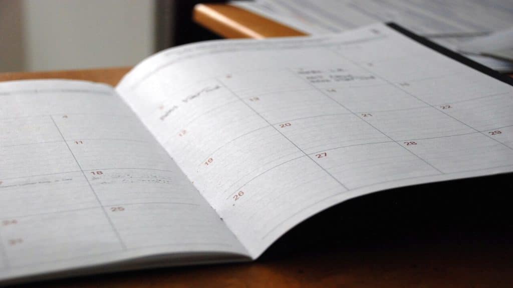 A photo of a monthly planner