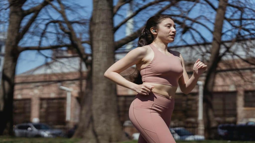 A woman jogging by herself
