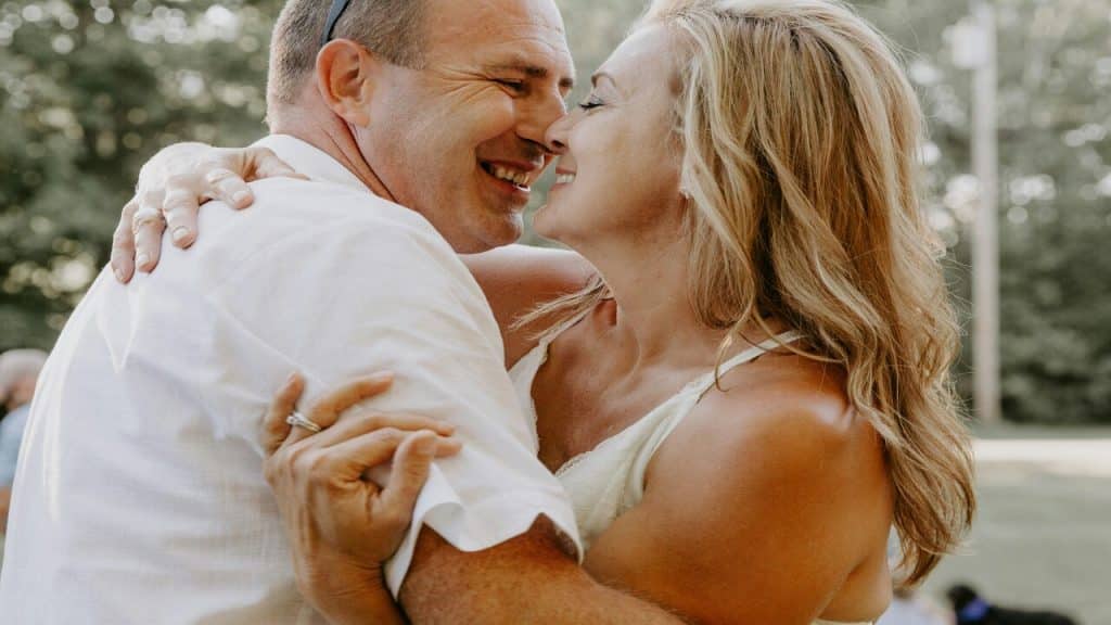 A couple about to kiss