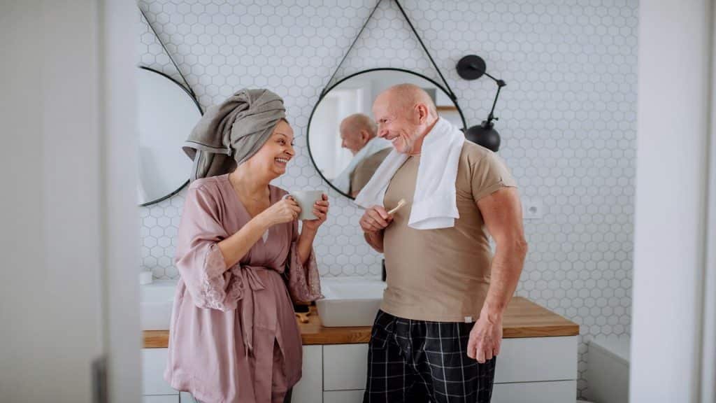 A couple during their morning routine