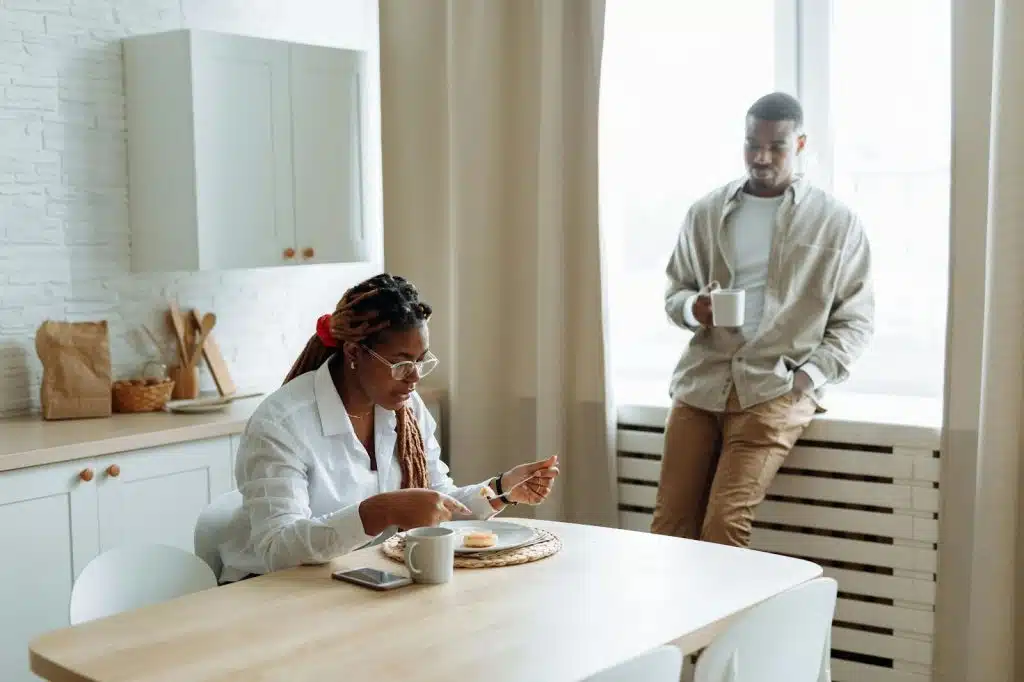 A man just looking at his wife