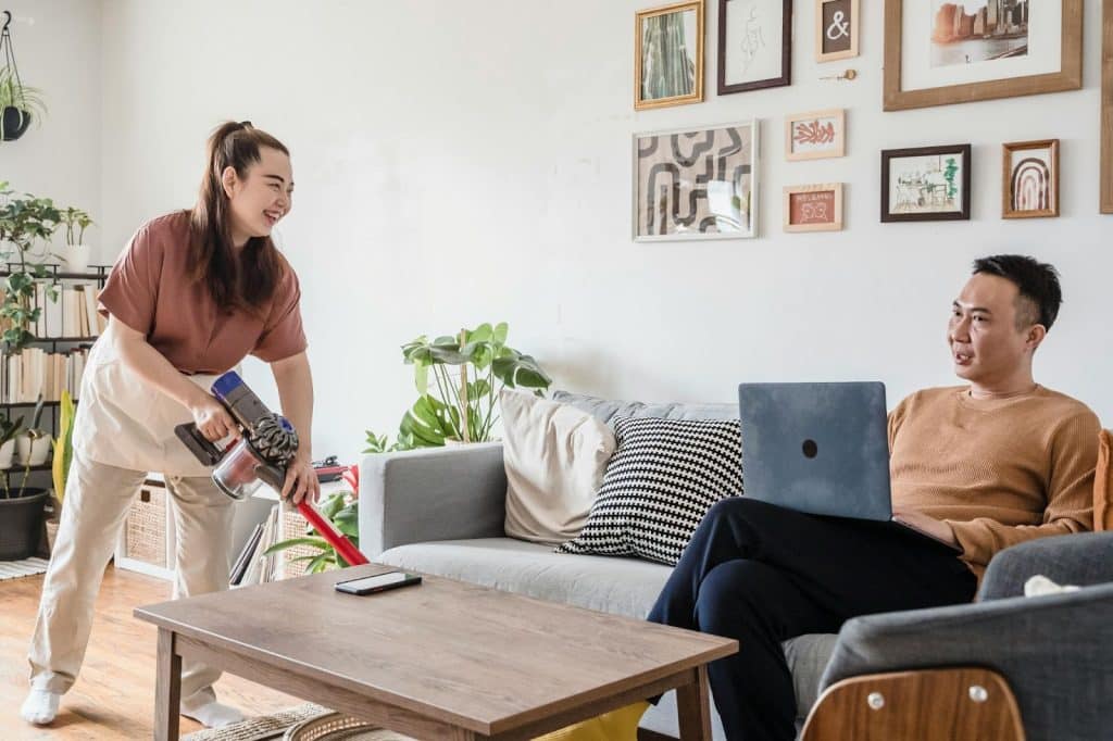 A woman acknowledges a hard working man