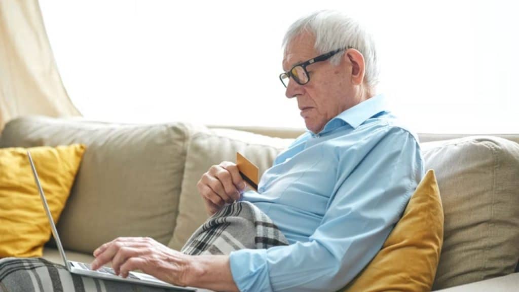 A man learning how to order food online