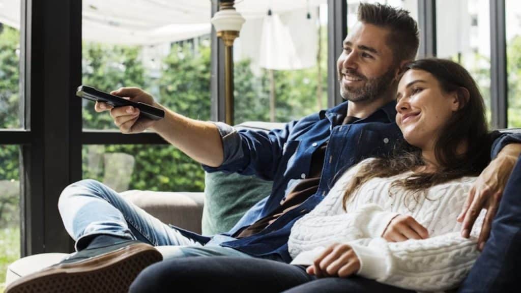 A couple enjoying a calm evening at home.