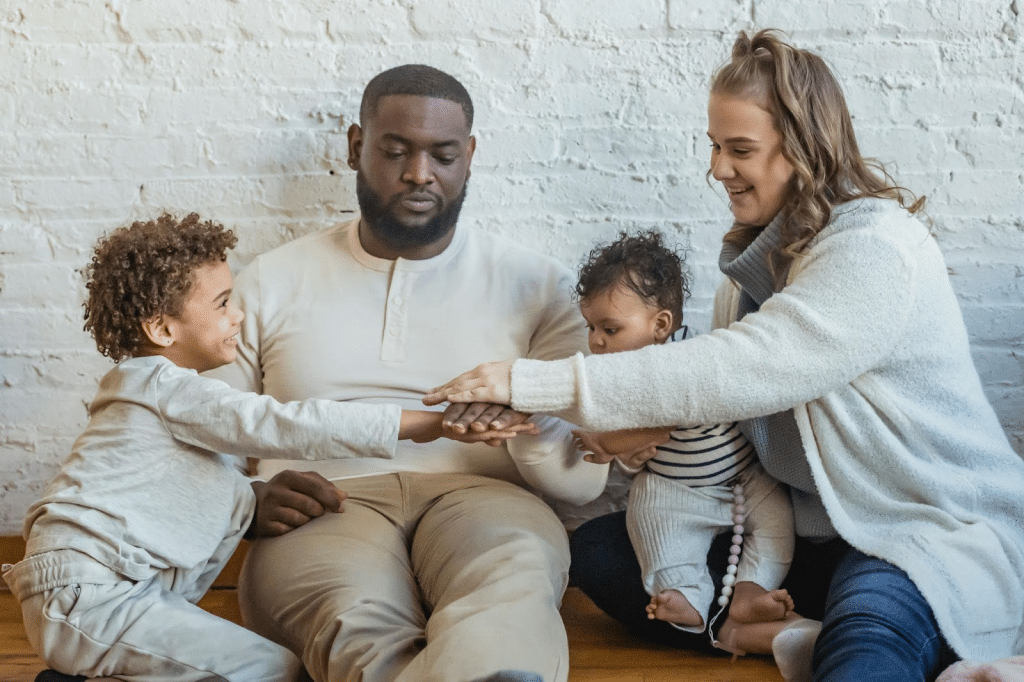 A picture of a family playing together